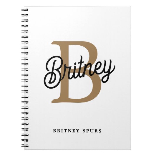 Carnet Monogramme moderne élégant Nom Black Gold Script (Devant)