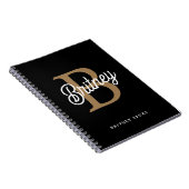 Carnet Monogramme moderne élégant Nom Black Gold Script (Côté Droit)