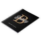 Carnet Monogramme moderne élégant Nom Black Gold Script (Côté gauche)