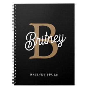 Carnet Monogramme moderne élégant Nom Black Gold Script