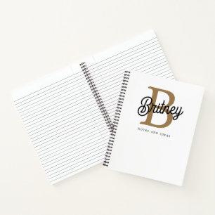 Carnet Monogramme moderne élégant Nom Black Gold Script