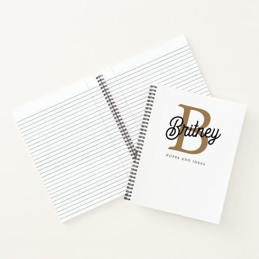 Carnet Monogramme moderne élégant Nom Black Gold Script (Intérieur)