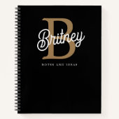 Carnet Monogramme moderne élégant Nom Black Gold Script (Devant)