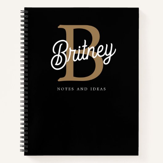 Carnet Monogramme moderne élégant Nom Black Gold Script (Devant)