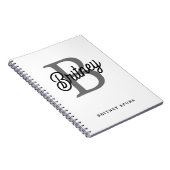 Carnet Monogramme moderne élégant Nom noir Gris noir Scri (Côté Droit)
