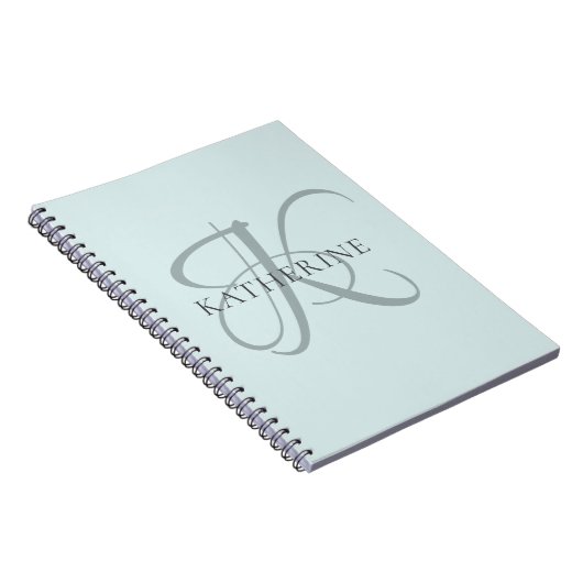 Carnet Monogramme moderne élégant Script Aqua Blue (Côté Droit)