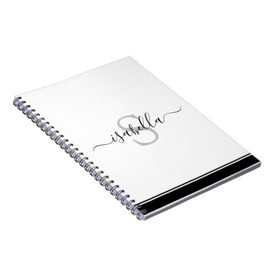 Carnet Monogramme moderne élégant Script noir (Côté Droit)