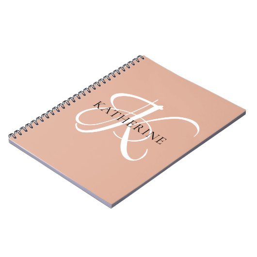 Carnet Monogramme moderne élégant Script rose pâle (Côté gauche)