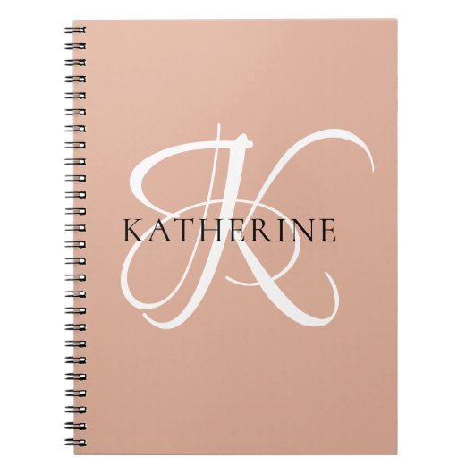 Carnet Monogramme moderne élégant Script rose pâle (Devant)