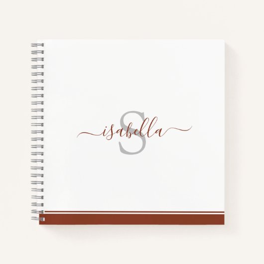 Carnet Monogramme Moderne Élégant Script Rouille (Devant)