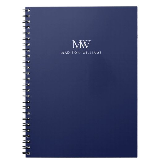 Carnet Monogramme Moderne Élégant Simple Bleu Marine (Devant)