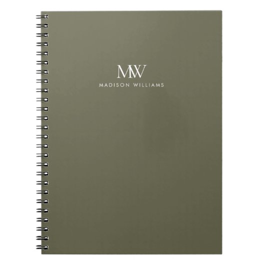 Carnet Monogramme Moderne Élégant Simple Vert Olive (Devant)