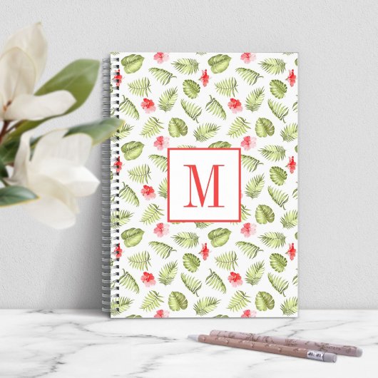 Carnet Monogramme Moderne Feuilles de Palmier Vertes