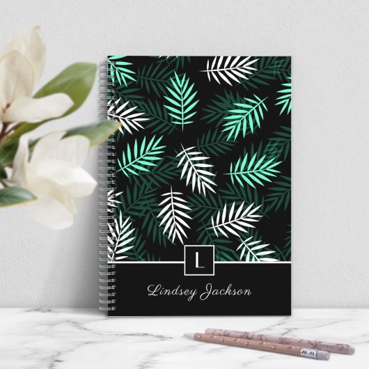 Carnet Monogramme Moderne Feuilles Vertes Botaniques i