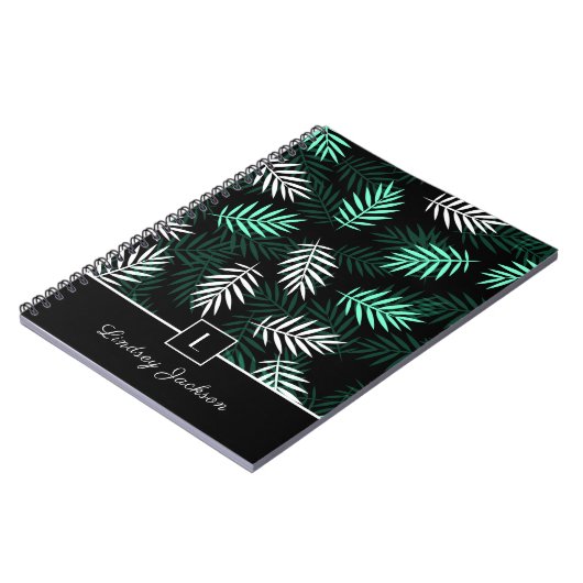 Carnet Monogramme moderne Feuilles verts botaniques i (Côté gauche)