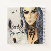 Carnet Monogramme moderne Glam Woman & Husky Wolf Dog (Dos)