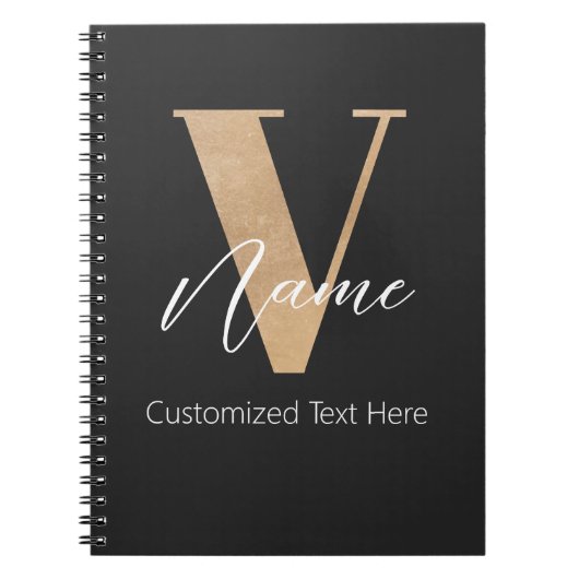 Carnet Monogramme Moderne Initiale V & Nom Personnalisé (Devant)
