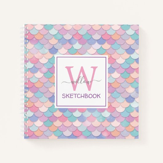 Carnet Monogramme moderne Joli Glam Mermaid Sketbook (Devant)