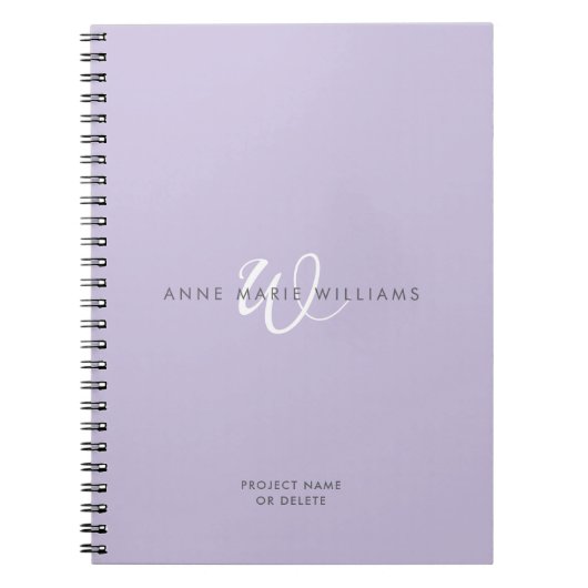 Carnet Monogramme Moderne Lavande Écriture Blanche (Devant)