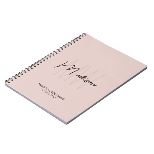 Carnet Monogramme moderne Logo Blush Pink Consultant (Côté gauche)
