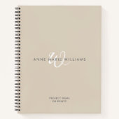 Carnet Monogramme Moderne Marron Blanc Script (Devant)
