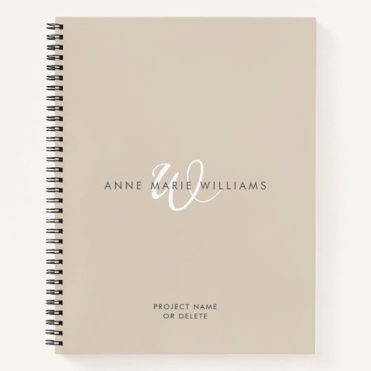 Carnet Monogramme Moderne Marron Blanc Script (Devant)