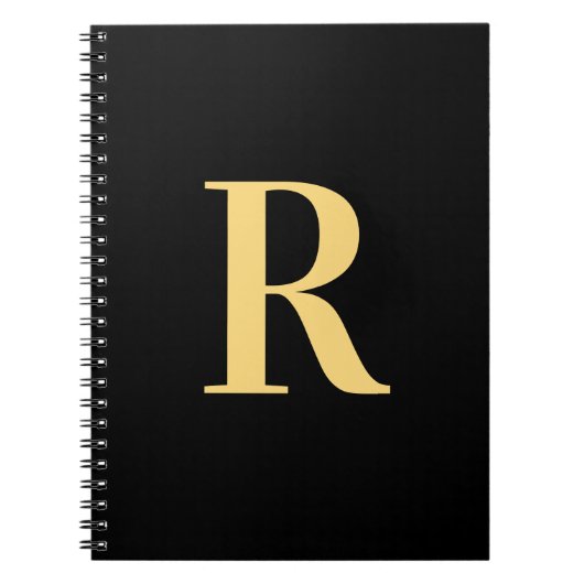 Carnet Monogramme moderne Minimal Black Gold (Devant)