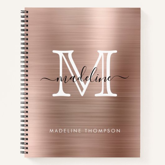 Carnet Monogramme moderne minimaliste en métal brossé Ros (Devant)