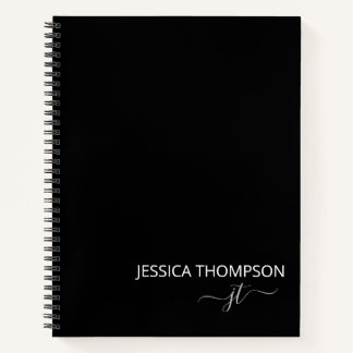 Carnet Monogramme moderne noir blanc customisé Nom 