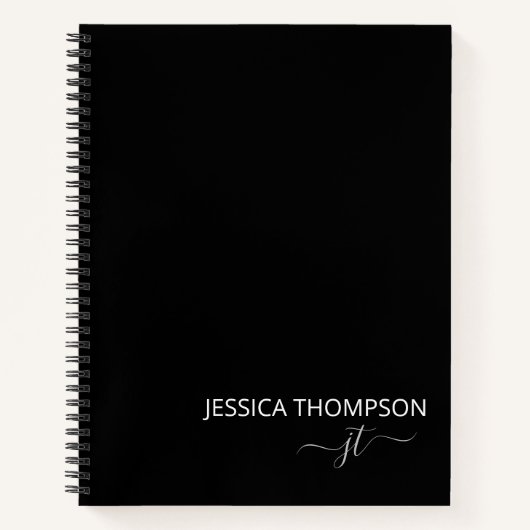 Carnet Monogramme moderne noir blanc customisé Nom  (Devant)