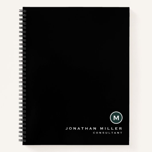 Carnet Monogramme moderne noir classique vert foncé (Devant)