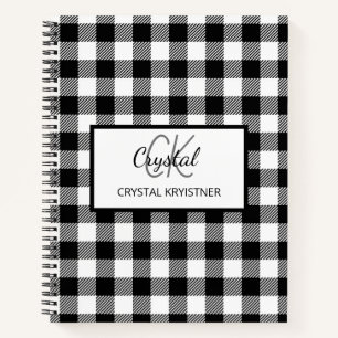 Carnet Monogramme moderne noir et blanc Plat