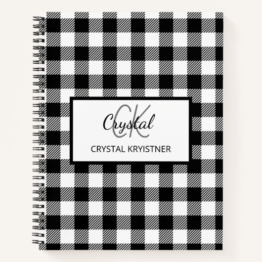 Carnet Monogramme moderne noir et blanc Plat (Devant)