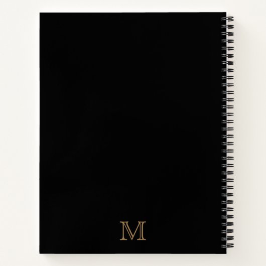 Carnet Monogramme moderne noir et or initial (Dos)