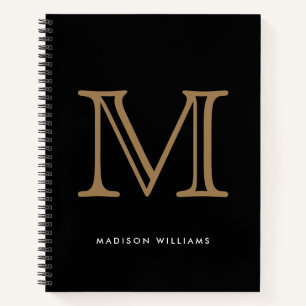 Carnet Monogramme moderne noir et or initial