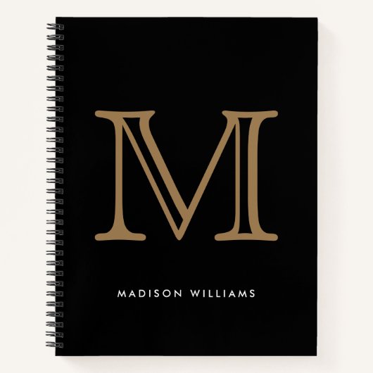 Carnet Monogramme moderne noir et or initial (Devant)