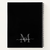 Carnet Monogramme moderne noir gris argenté Nom du script (Dos)