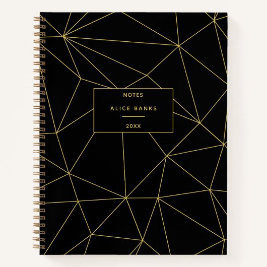 Carnet Monogramme moderne noir & or élégant (Devant)