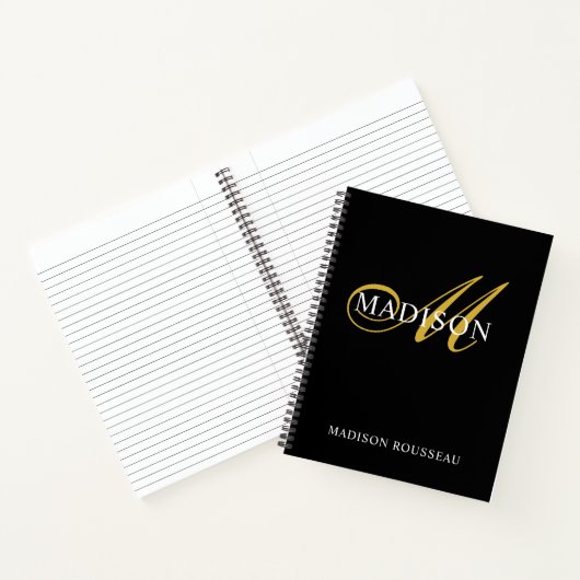 Carnet Monogramme moderne Noir Or Flourdissant Script 3 C (Intérieur)