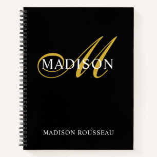 Carnet Monogramme moderne Noir Or Flourdissant Script 3 C