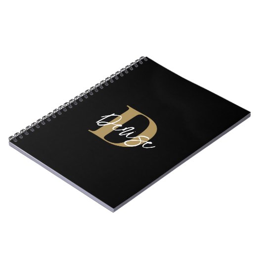 Carnet Monogramme moderne Nom du script Black Gold (Côté gauche)