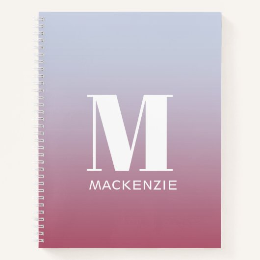 Carnet Monogramme moderne Nom initial Pink Blue Gradient (Devant)
