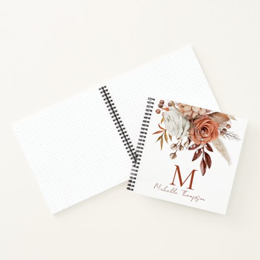 Carnet Monogramme moderne Nom initial Terracotta Florals (Intérieur)
