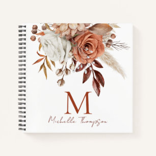 Carnet Monogramme moderne Nom initial Terracotta Florals