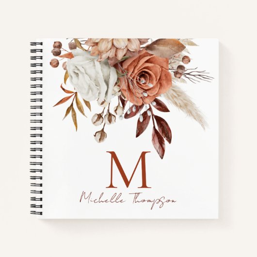 Carnet Monogramme moderne Nom initial Terracotta Florals (Devant)