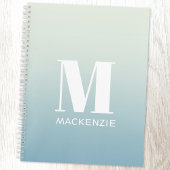 Carnet Monogramme moderne Nom initial Turquoise Aqua Grad