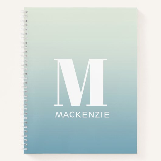 Carnet Monogramme moderne Nom initial Turquoise Aqua Grad (Devant)