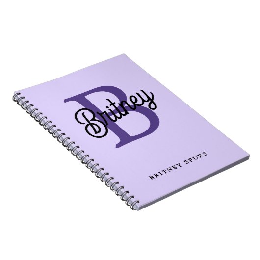 Carnet Monogramme moderne Nom Purple Black Script Office (Côté Droit)