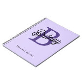 Carnet Monogramme moderne Nom Purple Black Script Office (Côté gauche)