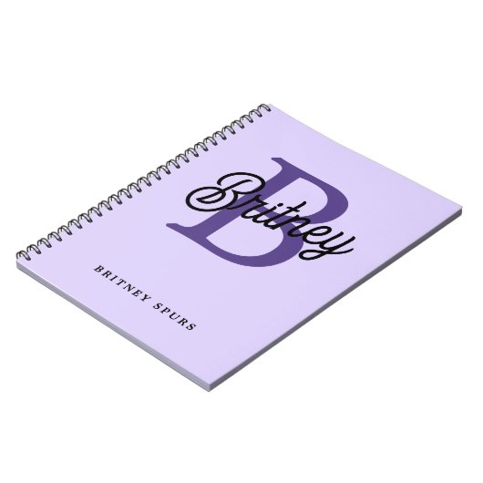 Carnet Monogramme moderne Nom Purple Black Script Office (Côté gauche)